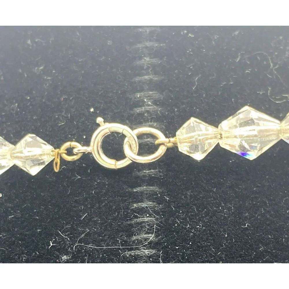 Vintage Faceted Crystal Art Deco Sterling Silver Graduated Bead Necklace 16" - Picture 6 of 9